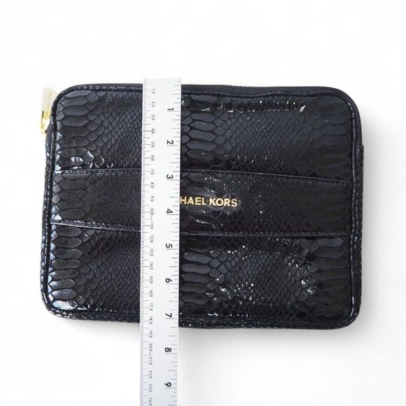 Michael Kors Patent Leather Croc Print Tablet Mini Clutch Black / Gold - Picture 5 of 7